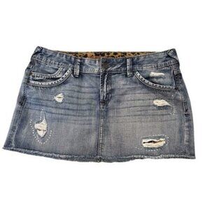 Express Jeans Size 10 Denim Micro Mini Skirt Distressed Rhinestones *T2